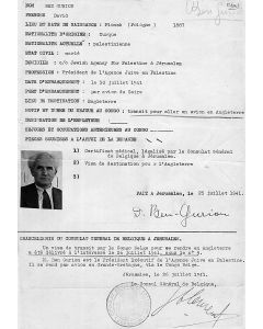 Transit Visa for passage through the Belgian Congo en route to Great Britain issued to David Ben-Gurion (then Executive President of the Jewish Agency for Palestine) by the Belgian Consulate in Jerusalem