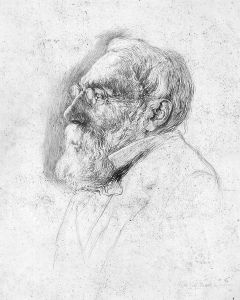 Joseph Israels. Three-quarter view bust portrait facing left. Etching. Signed and numbered by Struck lower left and by Israels lower right. Artist’s monogram and date in the plate. Numbered 12/100.