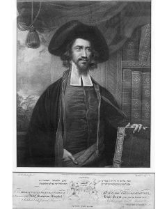 Fine three-quarter length portrait of the Chief Rabbi of Great Britain in his Library