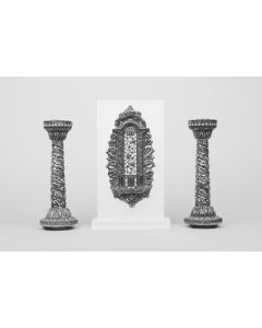 Pair of Candlesticks. Two Mezuzah cases. One Torah Pointer. One Spice Container