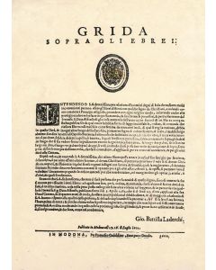 Grida Sopra gli Ebrei [“About the Hebrews.”] Edict by Duchy of Modena