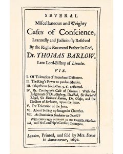 Barlow, Thomas. Several Miscellaneous and Weighty Cases of Conscience