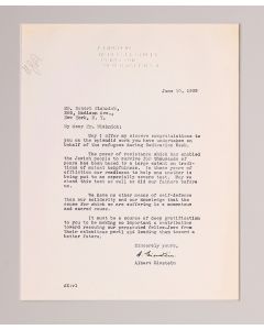 (Physicist and Noble Prize winner. 1879-1955). Typed Letter Signed in German. On personal letterhead (112 Mercer Street, Princeton) 