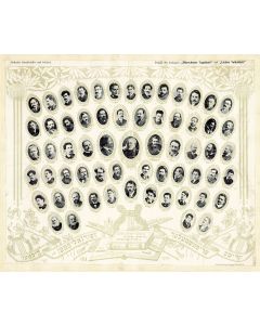 Yiddishe Shriftshteller, Zhurnalisten un Dichter [“Jewish Writers, Journalists and Poets.”] Collage of portrait-gnettes of 63 of the leading lights of Yiddish writing. Issued by the daily newspapers “Warshawer Tageblatt” and “Lodzer Folksblatt”