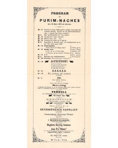 Program vid Purim-Naches den 16 Mars 1875 på aftonen [“Program of Purim Fun.”]