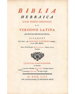 Biblia Hebraica. Hebrew (without nekudoth) and Latin. Edited by C.F. Houbigant