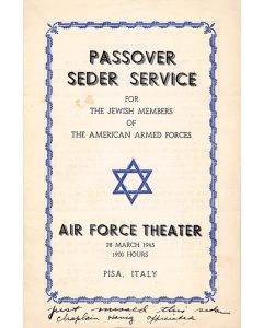 Passover Seder Service for the Jewish Members of the American Armed Forces