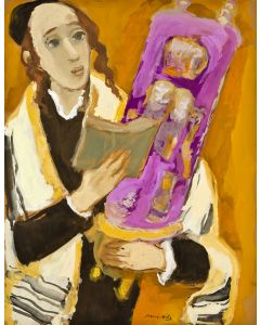 Young Boy with Torah-Scroll. Signed