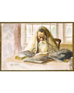 Seated Rabbi at Prayer. Signed, including place and date