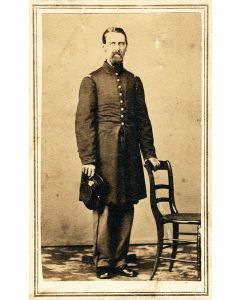 Carte-de-visite photograph of of a full standing Union infantry officer wearing his regulation uniform.