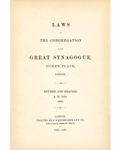 Laws of the Congregation of the Great Synagogue, Duke’s Place.