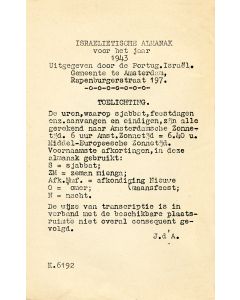 Israelietische Almanak voor het jaar 1943...Portug. Israel Gemeente te Amsterdam