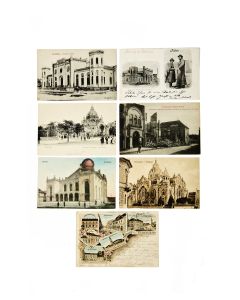 Group of c. 258 postcards of European Synagogues. Many with inscriptions on verso. Contained within three Postcard-Albums, two with slip-cases