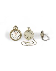 TWO POCKET WATCHES WITH HEBREW FACES.