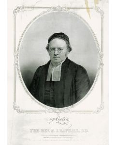 Half-length portrait of Rabbi Morris Jacob Raphall wearing skull-cap and canonicals. Lithograph by F. D'Avignon. Titled below.