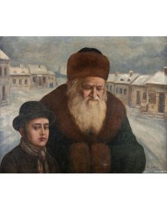 Boy with Grandfather. Signed and dated by the artist.