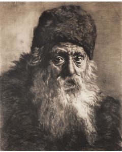Large Portrait of unnamed Rabbi. Inscribed and signed by he artist in pencil.