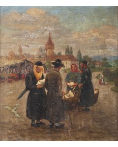 Market in the Jewish Quarter of Frankfurt. Signed by the artist.