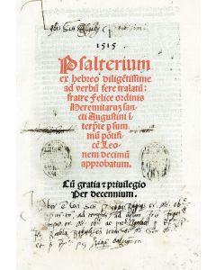 Psalterium ex hebreo diligetissime ad verbum fere tralatum.