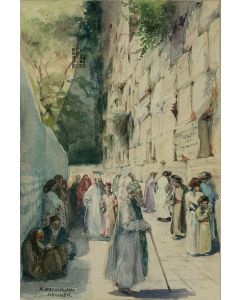 The Western Wall. Watercolor on paper. Signed ‘A. Rychter-May, Jerusalem’ lower left. Framed.