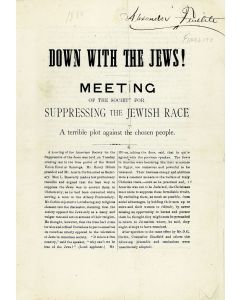 Marks, Harry H. Down with the Jews! Meeting of the Society for Suppressing the Jewish Race. A Terrible Plot Against the Chosen People.