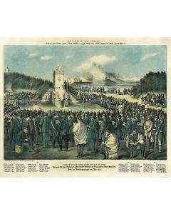Service on the Day of Atonement by the Israelite Soldiers of the Prussian Army before Metz 1870. Colored lithograph. Text in German, English and Hebrew.