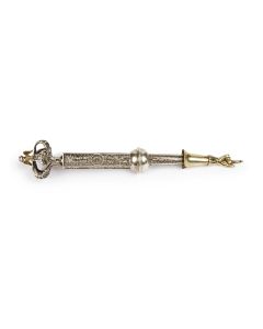 A fine example of classic form, ending in a cuffed silver-gilt hand with extended finger. Length: 11.5 inches.