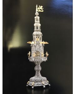 AN EXTRAORDINARILY RARE AND HIGHLY IMPORTANT PARCEL-GILT SILVER FILIGREE SPICE CONTAINER.