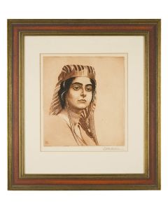 Queen Esther. Tinted etching. Signed by artist in pencil lower right.