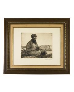 Bukharian Jew Studying. Etching. Signed by artist in pencil lower right.