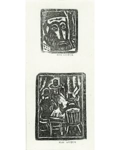 Rabbi & Three Figures Reading (two images, together, on a single sheet).