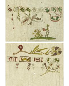 EXCEPTIONALLY FINELY EMBROIDERED LINEN TORAH BINDER.