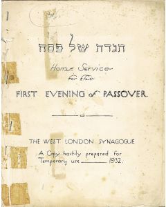 Hagadah shel Pesach. Home Service for the First Evening of Passover. The West London Synagogue