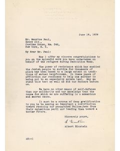 (Physicist and Noble Prize winner. 1879-1955). Typed Letter Signed in English. On personal embossed letterhead.