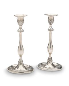 Elegant baluster style with repeating leaf motifs upper and below, set on rounded base. Marked. Height: 9.5 inches.