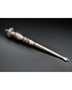 Of classic form with ornately engraved handle, elongated shaft terminating with pointed hand. Marked. Length: 11 inches.