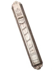 Of classic form, decoratively engraved with hinged window. Length: 8.5 inches.