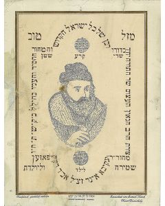 Micrographic portrait of Rabbi Akiva Eger of Posen, incorporating Psalms. Issued as a “shemira” (Protection) for a baby and the mother by the artist Samuel Hirsch Maros Dasarhely (Tzvi ben Yaakov).