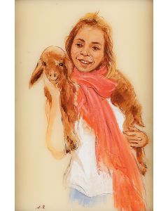 Farm Girl with Lamb.