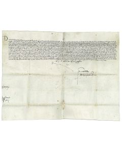 Spanish legal document signed by King Ferdinand of Aragon, King of Navarre, regarding the taxes and rights formerly held by the Jews of Tudela and surrounding villages.