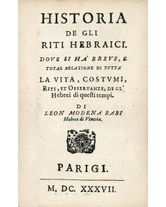 Historia De Gli Riti Hebraici. Text in Italian