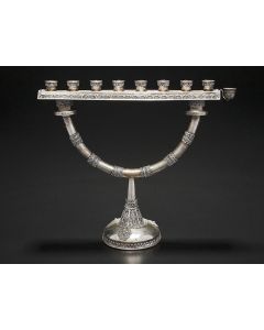 Detachable candle-row. Removable servant-light. Marked. Height: 8.25 inches.