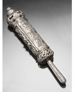 CONTINENTAL SILVER MEGILLAH CASE AND SCROLL OF ESTHER.