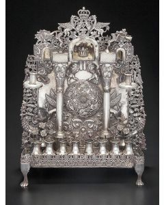 EXQUISITE RUSSIAN SILVER CHANUKAH LAMP.