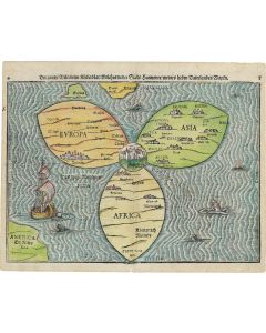 The celebrated, figuratively executed “Clover Leaf Map.” Double-page hand-colored woodcut map.