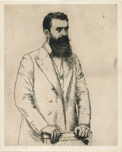 Theodor Herzl. Three-quarter length standing portrait.