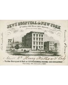 Jews’ Hospital in New York. Admission Ticket to Banquet & Ball.