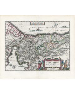 Terra Sancta quae in Sacris Terra Promissionis olim Palestina. Double-page hand-colored engraved map.