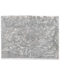 [Map of the Holy Land]. Woodcut map, with place names over-printed in metal letter-press type. French text on verso.