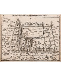 Jerusalem die Heilige Viereckete Stadt, in Grund Gelegt und Eigentlich Abgemalet. Double-page woodcut map.